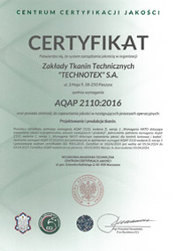 Certyfikat tkaniny specjalistyczne