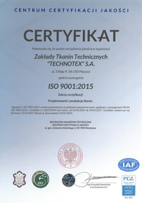 Certyfikat tkaniny techniczne